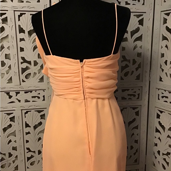 TALLY NY AMAZING PEACH ORANGE DECORATIVE BOW LONG FORMAL GOWN PROM DRESS - Picture 6 of 8
